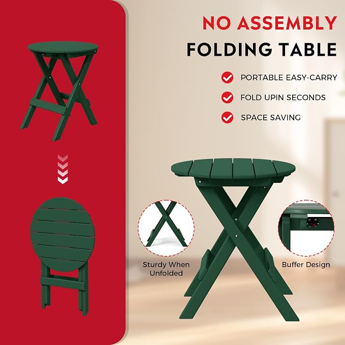 Costaelm Paradise HDPE Outdoor 24.5 Inch Round Portable Folding Patio Dining - Image 4