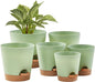 FaithLand 6-Pack Green Self Watering Planter Pots for Indoor Outdoor Plants - 8, 7, 6.5, 6, 5.5, 5 Inches Flower Pots