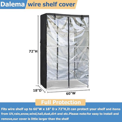Waterproof Shelf Cover,Outdoor 600D Heavy Duty Dustproof Storage Shelves Cover,60''x18''x72'' Shelf Covers for Wire Shelving with Zippers,Storage Rack Covers with Clear Front