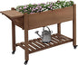 Outsunny Raised Garden Bed with 8 Grow Grids, Wooden Outdoor Plant Box Stand with Folding Side Table and Wheels, 49" x 21" x 34", for Vegetables, Flowers, Herbs, Brown
