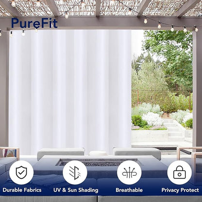 PureFit Outdoor Curtains for Patio Waterproof Weatherproof, UV and Fade Resistant Outside Curtains for Gazebo, Front Porch, Pergola, Sun Blocking Privacy Curtain, 100W x 84L inch, 1 Panel, White