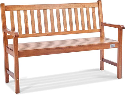 VEVOR Wood Outdoor Bench, 2-Person Garden Bench with Backrest and Armrests, 800 lbs Load Capacity,All-Weather Never Rot Patio Bench for Garden, Park, Yard, Front Porch