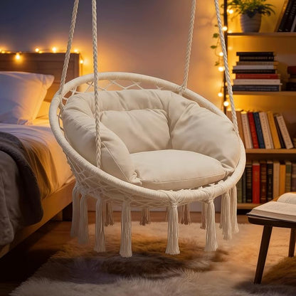 Monibloom Hanging Hammock Chair w/Large Comfy Cushion, Macrame Swing Chair - Image 7