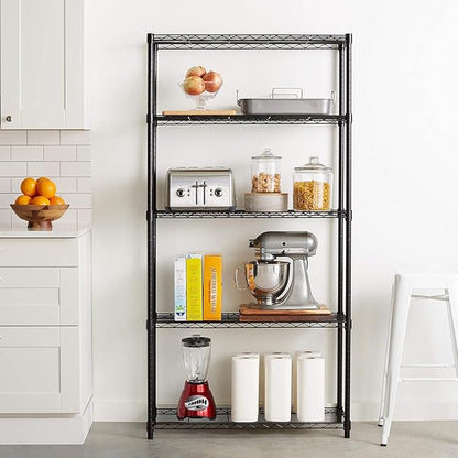 Amazon Basics 5-Shelf Adjustable Heavy Duty Steel Wire Rack, Space Saving Storage Shelving Organizer for Kitchen, Garage, No-Tool Assembly, 350 lbs Weight Capacity, 36" x 14" x 72", Chrome