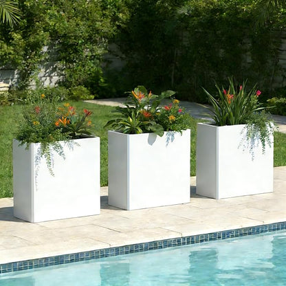 Tall Planters -24X12X24 inch Galvanized Steel Planter Box with Removable Insert Shelf for Garden, Patio(White)