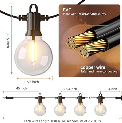 String Lights 200 FT Warm White G40 LED Outdoor, Black