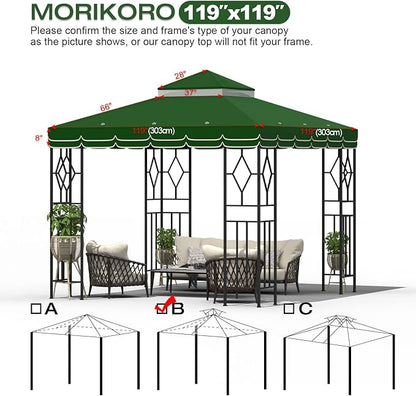10x10 Canopy Replacement Top Double Tiered Gazebo Cover for Yard, Patio & Garden Durable Sunshade Replacement (Green with lace)