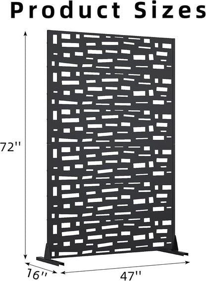 Casaphoria Metal Privacy Screen Outdoor, 72" H x 47" W Freestanding Decorative Privacy Screen for Patio Deck Balcony Garden with Stable Base, Black-Gerald