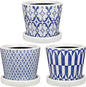 Small Ceramic Pots for Plants, 4.7 inch Blue and White Plant Pot Indoor with Drainage & Saucer Set of 3 Ceramic Planters for Indoor Plants Succulent Pot Decorative Flower Pots for Cactus, Orchid, Herb