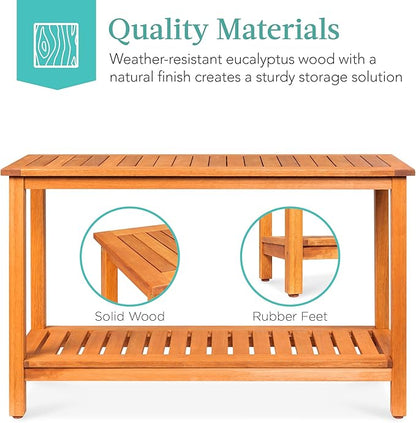 Best Choice Products 48in 2-Shelf Eucalyptus Wooden Console Table Indoor Outdoor Multifunctional Buffet Bar Storage Organizer w/Foot Sliders - Natural