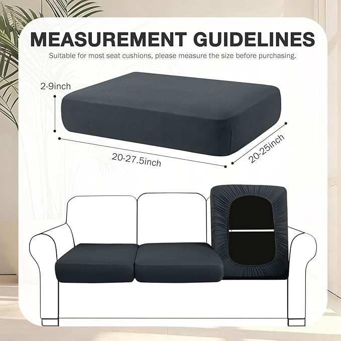 Patio Cushion Covers in Dark Gray, Stretch Fit with Non-Slip Straps