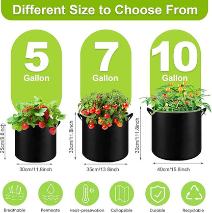6-Pack 5 Gallon Grow Bags - 300G Heavy Duty Aeration Fabric Pots with Handles,Thickened Nonwoven Planter Bags for Vegetables Flowers Fruits