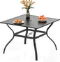 PHI VILLA 37 Inch Outdoor Dining Table Metal Steel Slat Square Patio Dining Table with 1.57" Umbrella Hole for Garden, Backyard and Porch (Classic Black)
