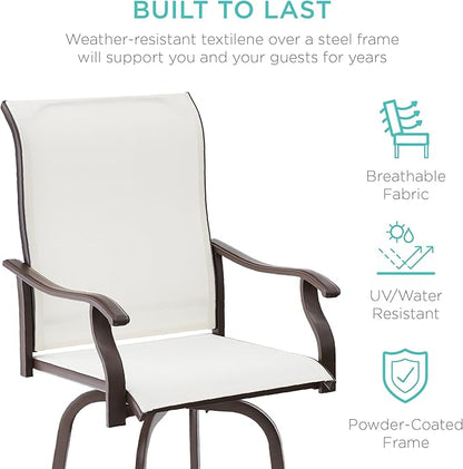 Best Choice Products Set of 2 Swivel Barstools, Bar Height Outdoor Chairs, 360 Rotating Patio Bar Stools w/All-Weather Mesh, 300lb Capacity - Ivory