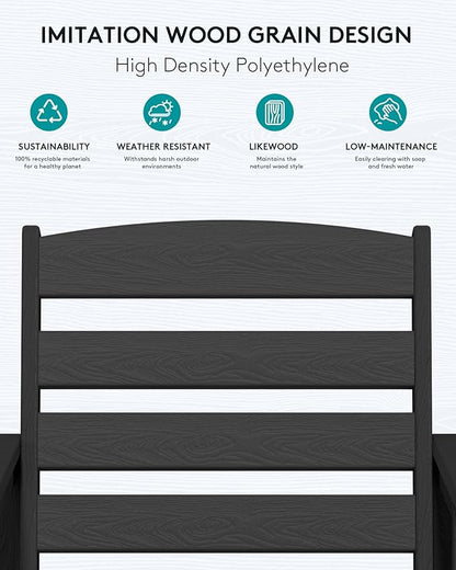 SERWALL Balcony Adirondack Chairs and Table 3 Pieces Set, Adirondack Bar Height Chairs Set of 2 and Bar Table, Outdoor Bar Stools Set for Bistro, Poolside, Backyard, Black