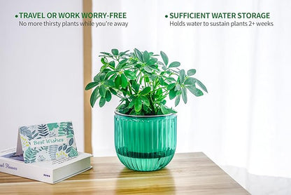 Melphoe 2 Pack Self Watering Hanging Planters Indoor Flower Pots, 6.5 Inch Outdoor Hanging Basket, Plant Hanger with 3Hooks Drainage Holes for Garden Home (Emerald)