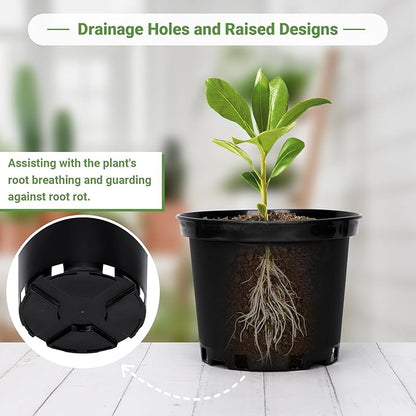 GREANER 2 Gallon Nursery Pots for Plants, 10 PCS Plastic Plant Pot with Drainage Holes for Indoor Outdoor, Garden, Greenhouse(Black)