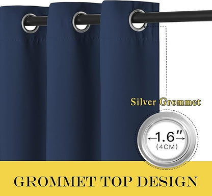 NICETOWN Navy Blue Blackout Curtain for Boys Room, Grommet Privacy Window Treatment Thermal Insulated Room Darkening Sliding Glass Door Drape for Bedroom, 1 Panel, W100 x L72