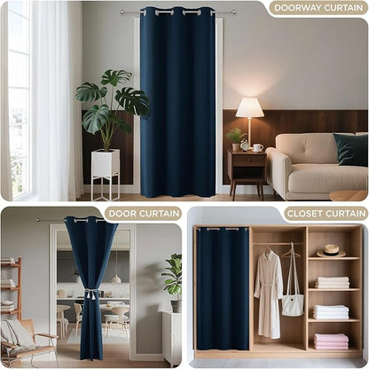 Joydeco Blackout Door Curtain for Doorway Privacy 108 Inches Long, Grommet Closet Curtain for Open Closet, Room Divider for Bedroom Living Room (Navy Blue, 52Wx108L, 1 Panel)
