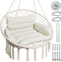 Greenstell Hammock Chair, Macrame Swing Chair with Comfy Cushion, Boho Hanging Chair for Outdoor & Indoor, Perfect for Bedroom, Patio, Balcony, Hold up to 350Lbs, Beige