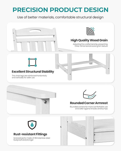 Outdoor Patio Dining Chair - All-Weather Fade-Resistant HDPE, Low Maintenance - for Garden, Backyard, Deck - White