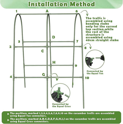 Cucumber Trellis for Raised Bed, Garden Arch Trellis for Climbing Plants Outdoor, Metal Garden Trellis for Spring Vegetables, Cucumber Trellis for Spring Tomato, Bean, Pea, Grape, Plant