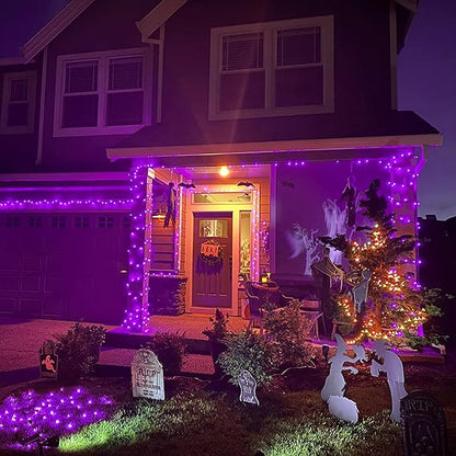String Lights, 168 ft Purple 600 LED Outdoor with Remote