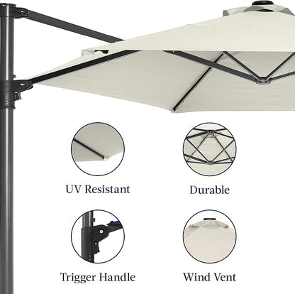 Best Choice Products 10ft Offset Cantilever Hanging Market Patio Umbrella, Smooth 360° Rotation, 8 Sturdy Ribs, Easy Adjustment - Ivory