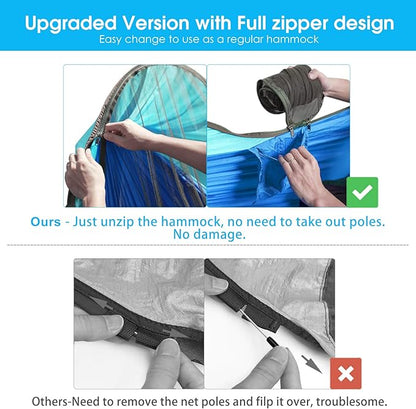 G4Free Large Camping Hammock with Mosquito Net 2 Person Pop-up Parachute Lightweight Hanging Hammocks Tree Straps Swing Bed for Outdoor Backpacking Backyard Hiking