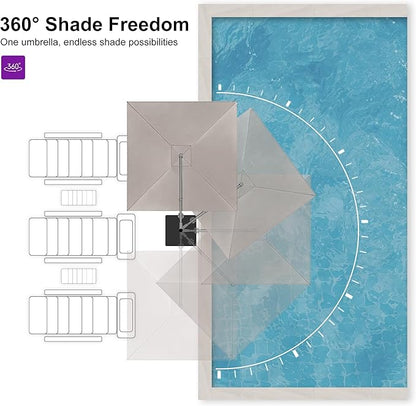 PURPLE LEAF Patio Umbrella 9' X 9' Rectangle Cantilever Umbrella Large Aluminum Outdoor Umbrellas with 360-degree Rotation & UPF40+ Premium Fabric for Deck Pool Garden Yard, Ash Mocha