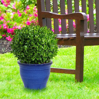 Sunnydaze Large Ceramic Plant Pot - Round Outdoor Glazed Ceramic Planter Pot with Drainage - Studio - Imperial Blue - 14.5"