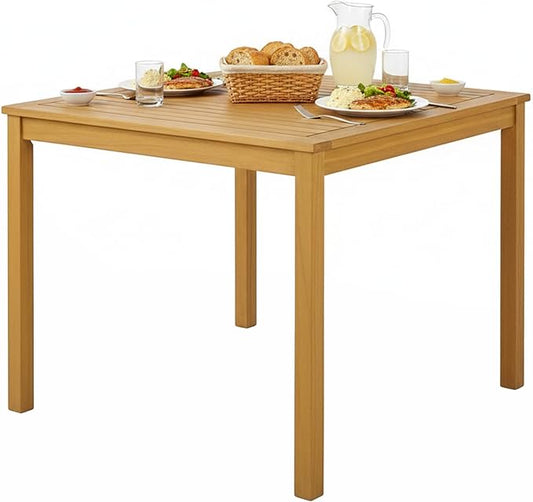 Tangkula 36" Square Outdoor Dining Table, Acacia Wood 4-Person Patio Dining Table with 1.9" Umbrella Hole, Farmhouse Patio Bistro Table, Indoor Outdoor Dining Furniture for Yard Deck Lawn