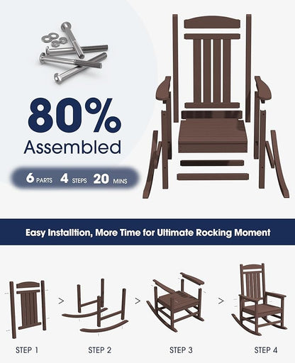 Rocking Chair for Patio, HDPE Plastic, Coffee Brown, 350 lb Capacity