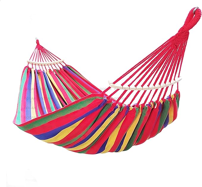 Double Hammock 2 Person Extra Large 220x160cm Total Length 330cm Load 500lb Canvas Cotton Hammock for Patio Porch Garden Backyard Lounging Outdoor and Indoor with Removable Spreader bar