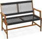 Tangkula Outdoor Acacia Wood Bench, All-Weather Rope Woven Garden Bench with Backrest and Armrests, 2-Person Patio Bench for Porch, Backyard, 705 Lbs Max Load