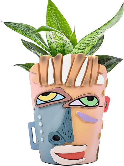 Abstract Face Planters Pots Head,Unique Head Planter for Indoor Plants,Funny Face Flower Pot,Colorful Plant Pots for Outdoor Garden Decor and Home Art Decoration(Contemporary)
