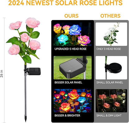 WdtPro Solar Lights Outdoor, 8 Pack Solar Garden Light with 40 Rose Flowers, 7 Color Changing Solar Powered Flowers Lights Waterproof for Outside Patio Yard Pathway Decor