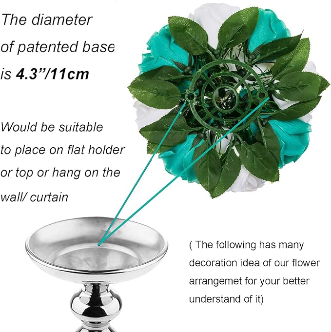 Artificial Flower Centerpieces, Teal and White Silk Roses, 3-in-1