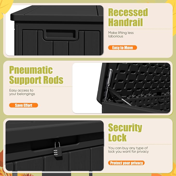 Deck Box, 90 Gallon Black HDPE Lockable Outdoor Storage