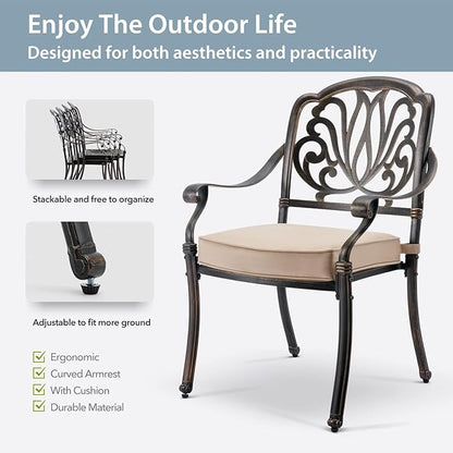 9-Piece Cast Aluminum Patio Furniture, Outdoor Dining Sets for 8 Include 87" Rectangular Patio Dining Table and 8 Stackable Chairs with Cushions & Umbrella Hole (Bronze)