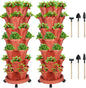 GameXcel Vertical Planter 7 Tier Stackable Planters Garden Planters Strawberry Herb Flower and Vegetable Planter Indoor Outdoor Gardening Pots with Removable Wheels and Tools 2-Pack