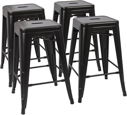 Devoko Metal Bar Stools 24" Indoor Outdoor Stackable Barstools Modern Style Industrial Vintage Counter Bar Stools Set of 4 (24 inch, Black)