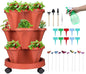 Vertical Planter 3 Tier Stackable Planters Garden Planters Strawberry Herb Flower and Vegetable Planter Indoor Outdoor Gardening Pots with Removable Wheels and Tools