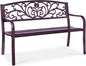Best Choice Products Outdoor Bench Steel Garden Patio Porch Furniture for Lawn, Park, Deck w/Floral Design Backrest, Slatted Seat - Purple