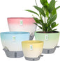 4-Piece Planter Set, 12/10/9/8-inch Self-Watering Pots with Drainage Holes, Deep Trays, Water Level Indicators, Suitable for Plants (12/10/9/8-inch, White Gradient Design)