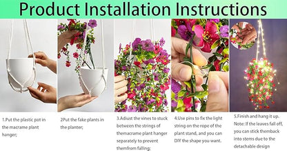Comtelek Artificial Flowers for Outdoors Fake Hanging Plants with Lights, 4pcs Silk Flowers UV Resistant Realistic Hanging Planter Faux Flower for Outside Porch Patio Home Garden Yard Decor