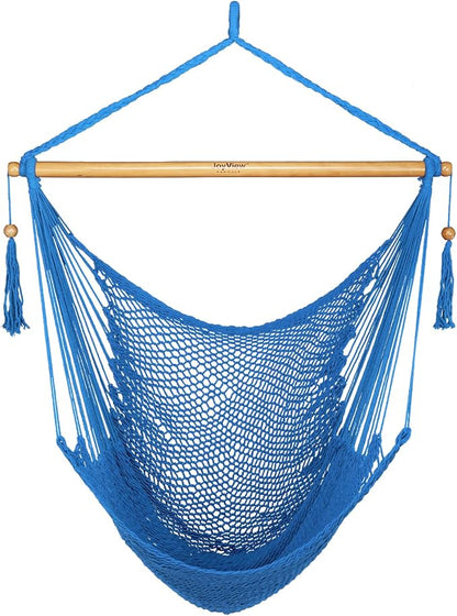JoyView Hammock Chair with Spreader Bar Caribbean Hammock Swing Chair 300 LBS Weight Capacity XL Rope Hanging Chair for Outdoor Indoor Garden Yard - Light Blue