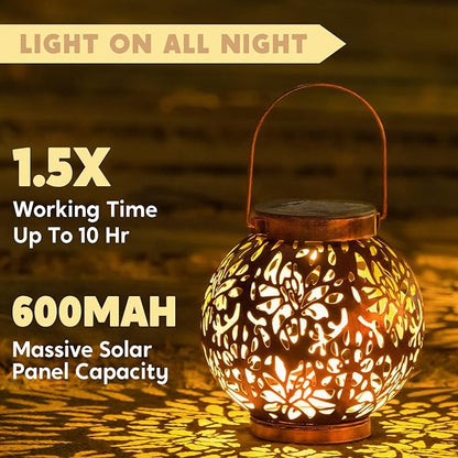 JOIEDOMI 2 Pack Outdoor Solar Hanging Lantern Lights, Waterproof Tabletop with Handle, LED Moroccan Lanterns, Metal Decorative Garden Solar Lights Spring for Patio, Lawn, Porch, Backyard