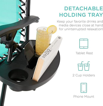 Best Choice Products Set of 2 Adjustable Steel Mesh Zero Gravity Lounge Chair Recliners w/Pillows and Cup Holder Trays - Mint
