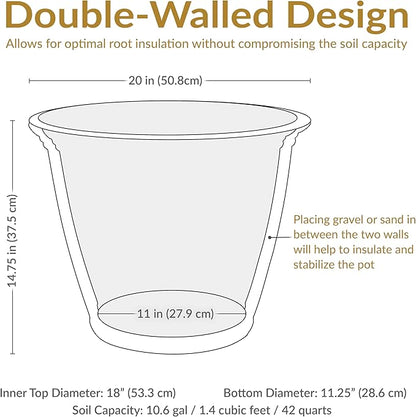 Sunnydaze 20-Inch Franklin Large Plant Pot - Polyresin Round Outdoor Planter with Drillable Drainage Hole - 4 Pack - Beige